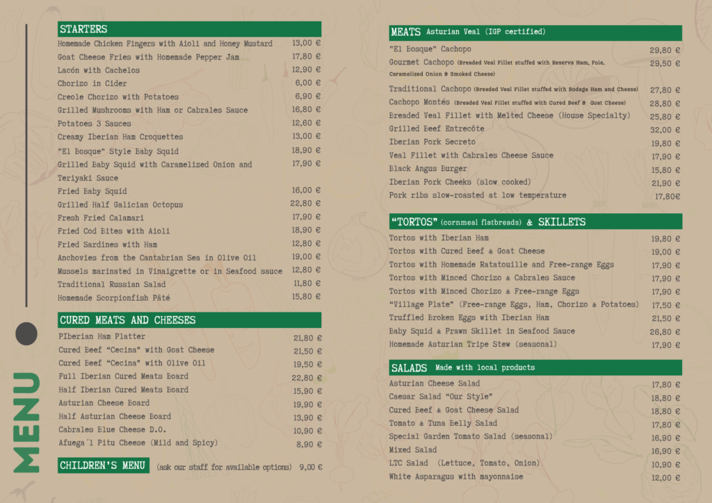 Carta sidreria el bosque ingles
